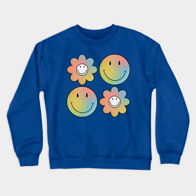 Psychedelic Flowers & Smileys Crewneck Sweatshirt by gnomeapple